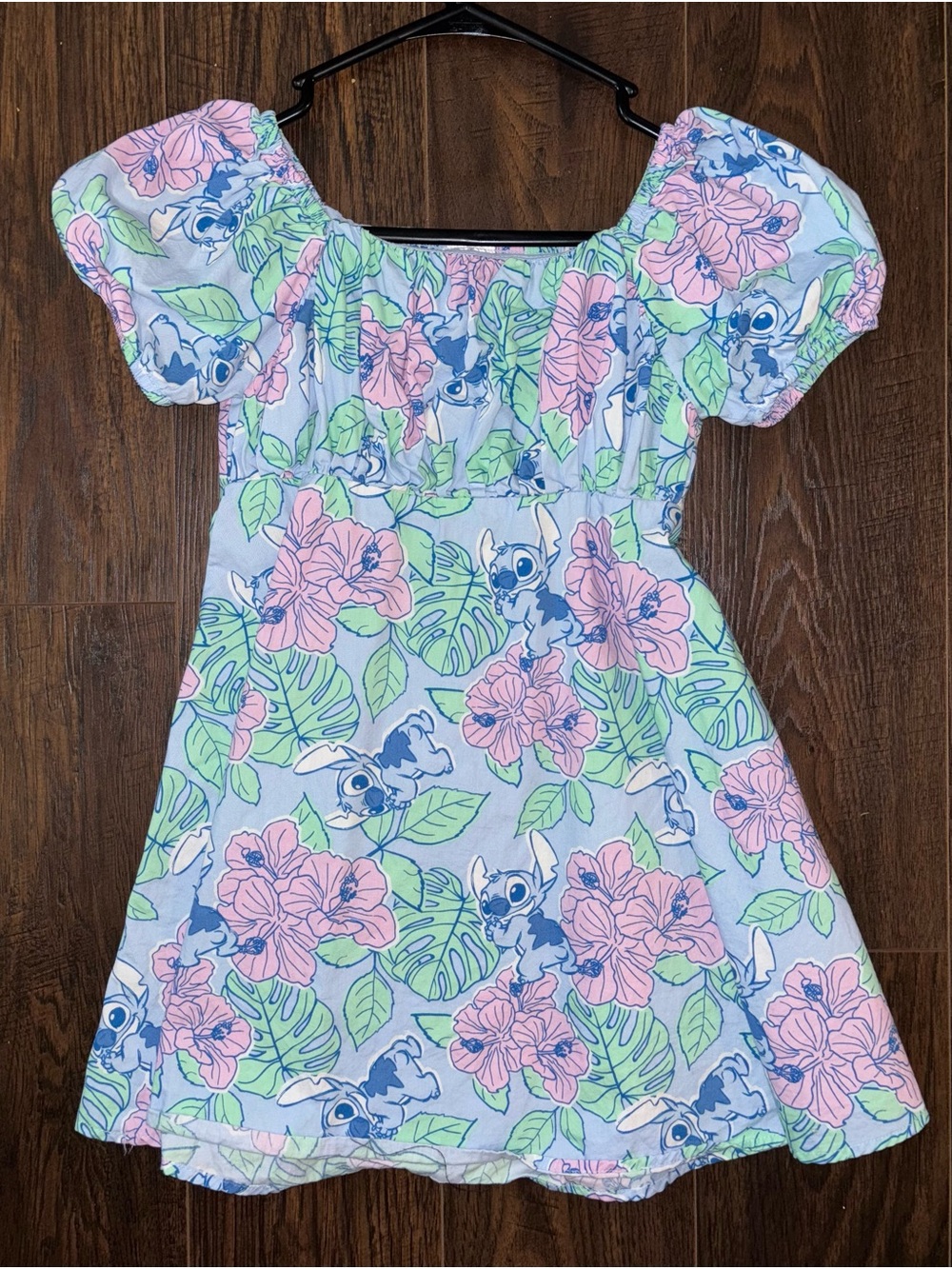 Disney Light Blue Dress with Pink Floral & Green Leaves